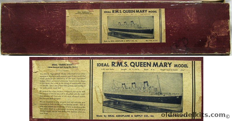 Ideal Aeroplane & Supply 1/380 RMS Queen Mary Ocean Liner-  32 Inch Long 'Super Detail' Wood and Metal Model plastic model kit